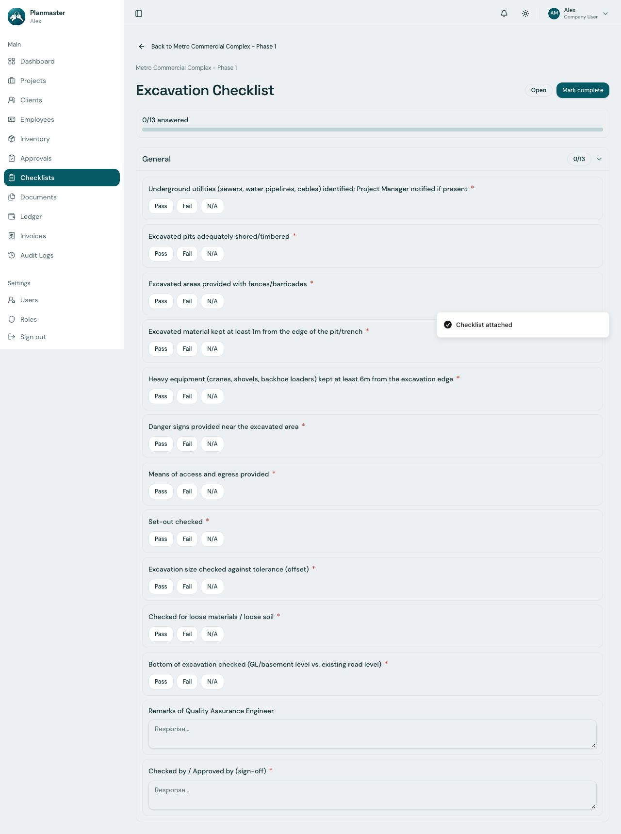 Filling a Checklist