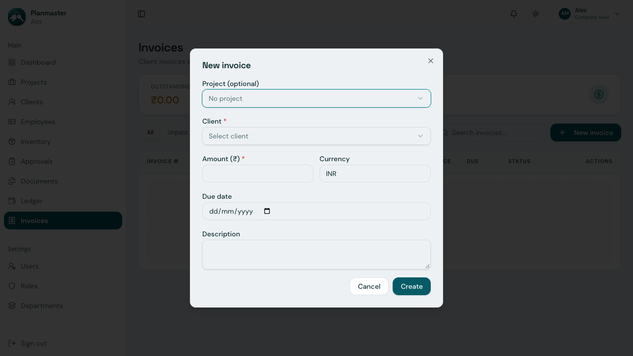 New Invoice Popup