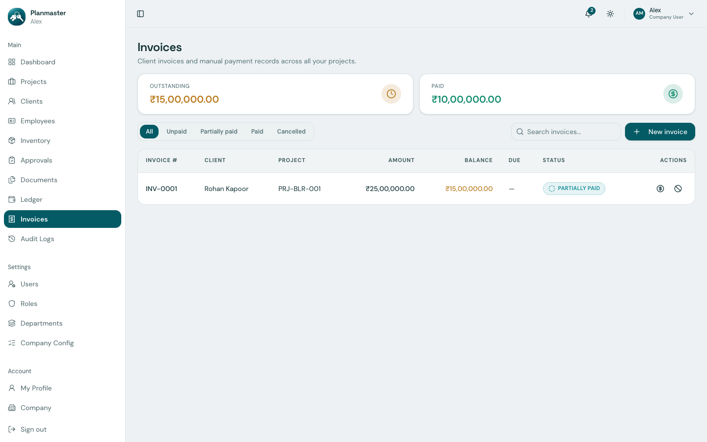 Invoices List Screen