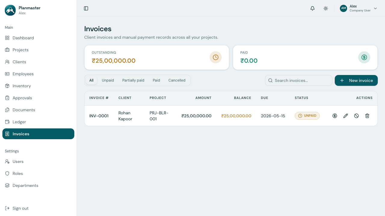 Populated Invoices Table