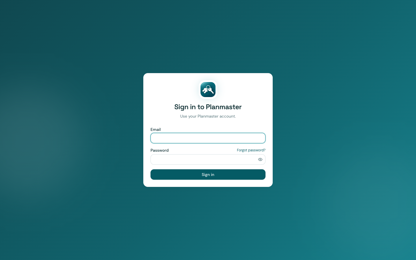Planmaster Login Screen