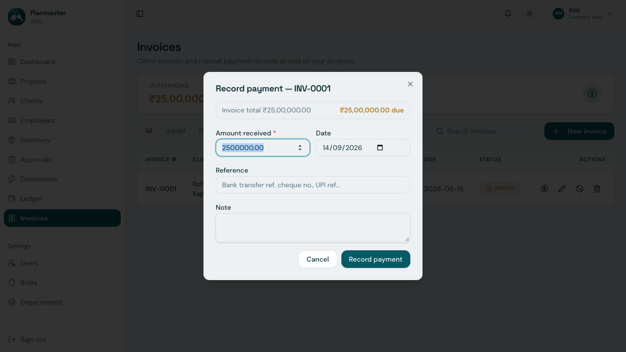 Record Payment Popup